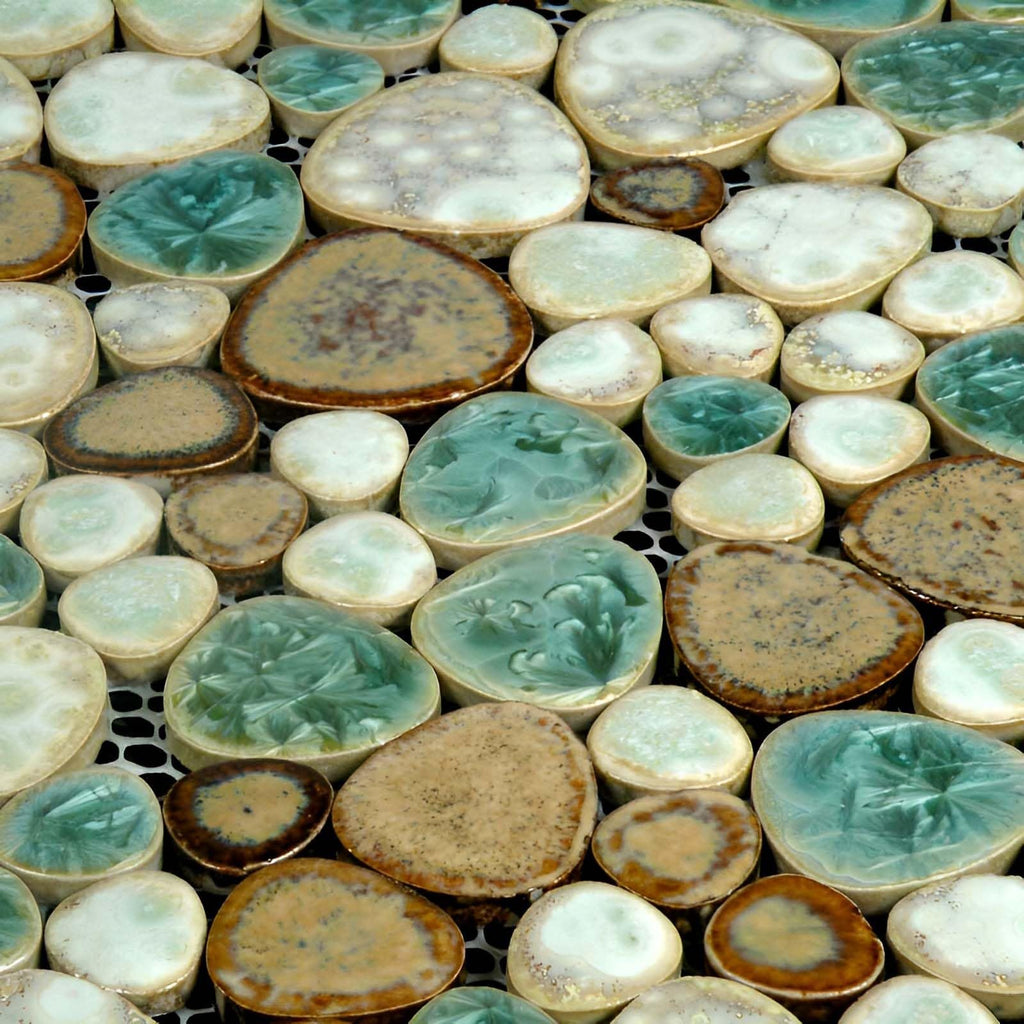 Ceramic Pebble Mosaic Tile, Aqua Cream Coffee, 5 Sq Ft