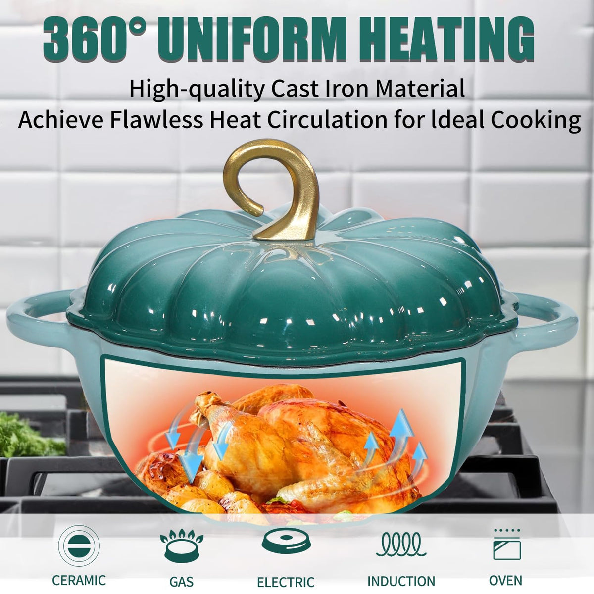 Pumpkin Enameled Cast Iron Dutch Oven with Lid, 4.5 QT Dual Handles and Heavy Duty Pot, Oven Safe up to 500°F for
