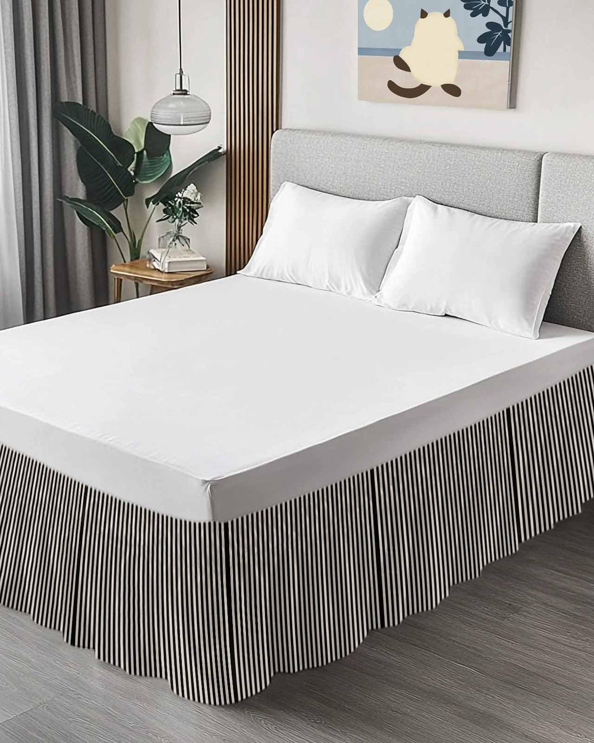 Bed Skirt Black Stripes Bedskirt 18 Inch Drop Linen Classic Vertical Striped Elastic Wrap Around Bed Skirts Dust