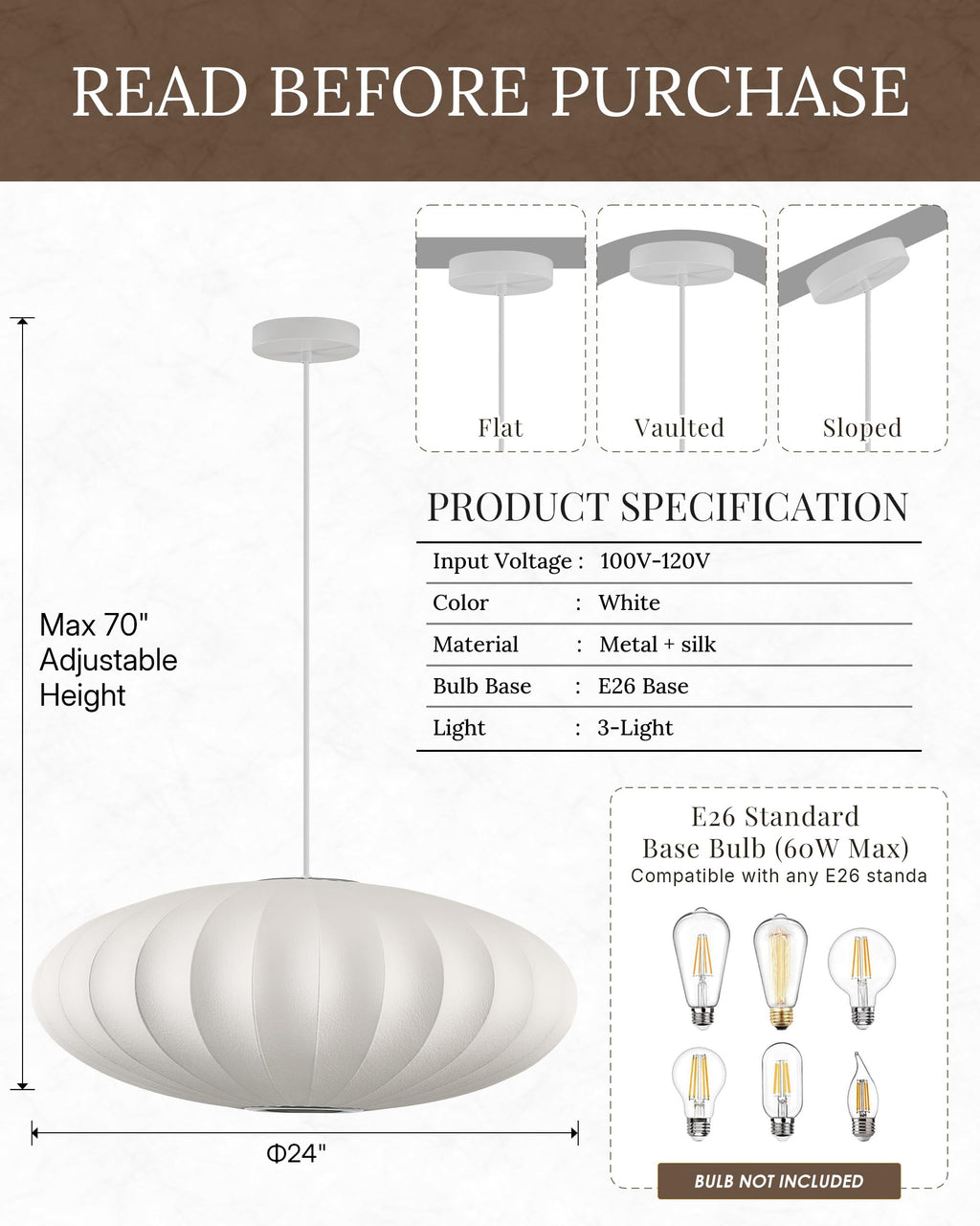 Inspired Nelson Style Lantern Pendant Light White Imitation Silk Bubble Saucer 23.6in