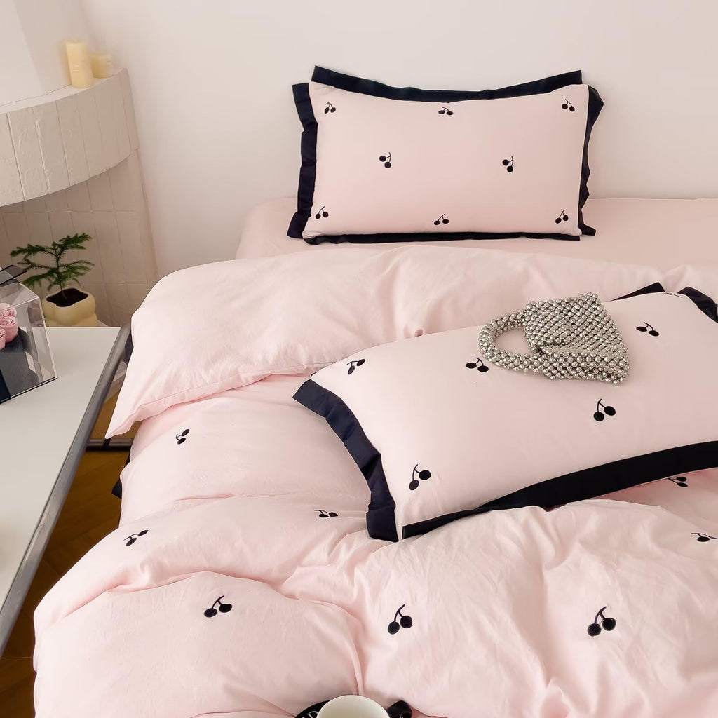 Cute Coquette Duvet Cover Set 3 Pcs(1 Duvet Cover with 2 Pillowcases), Soft Brushed Wash Fall Winter Duvet