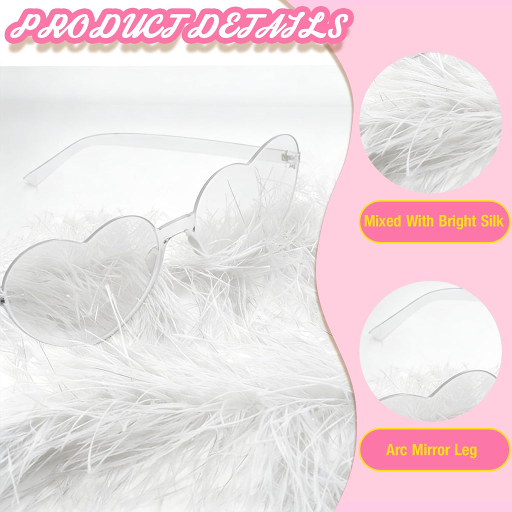 Fluffy Artificial Feather Boas 6Pcs with Heart Sunglasses Party Favors for Wedding Birthday Christmas (Pink,White&Hot