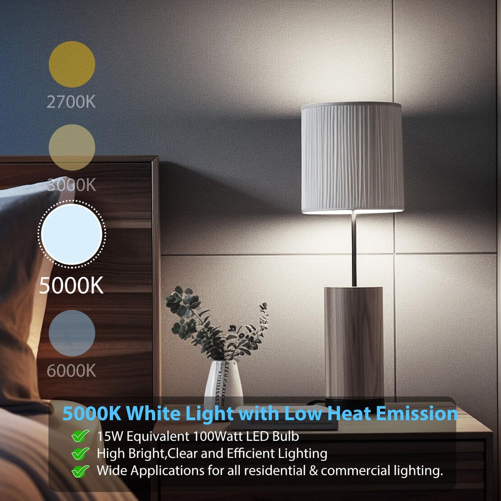 24 Pack LED Bulbs Daylight White 5000K, 100 Watt Equivalent A19 Standard Bulbs, E26 Base, 1500 LM, Efficient 15W