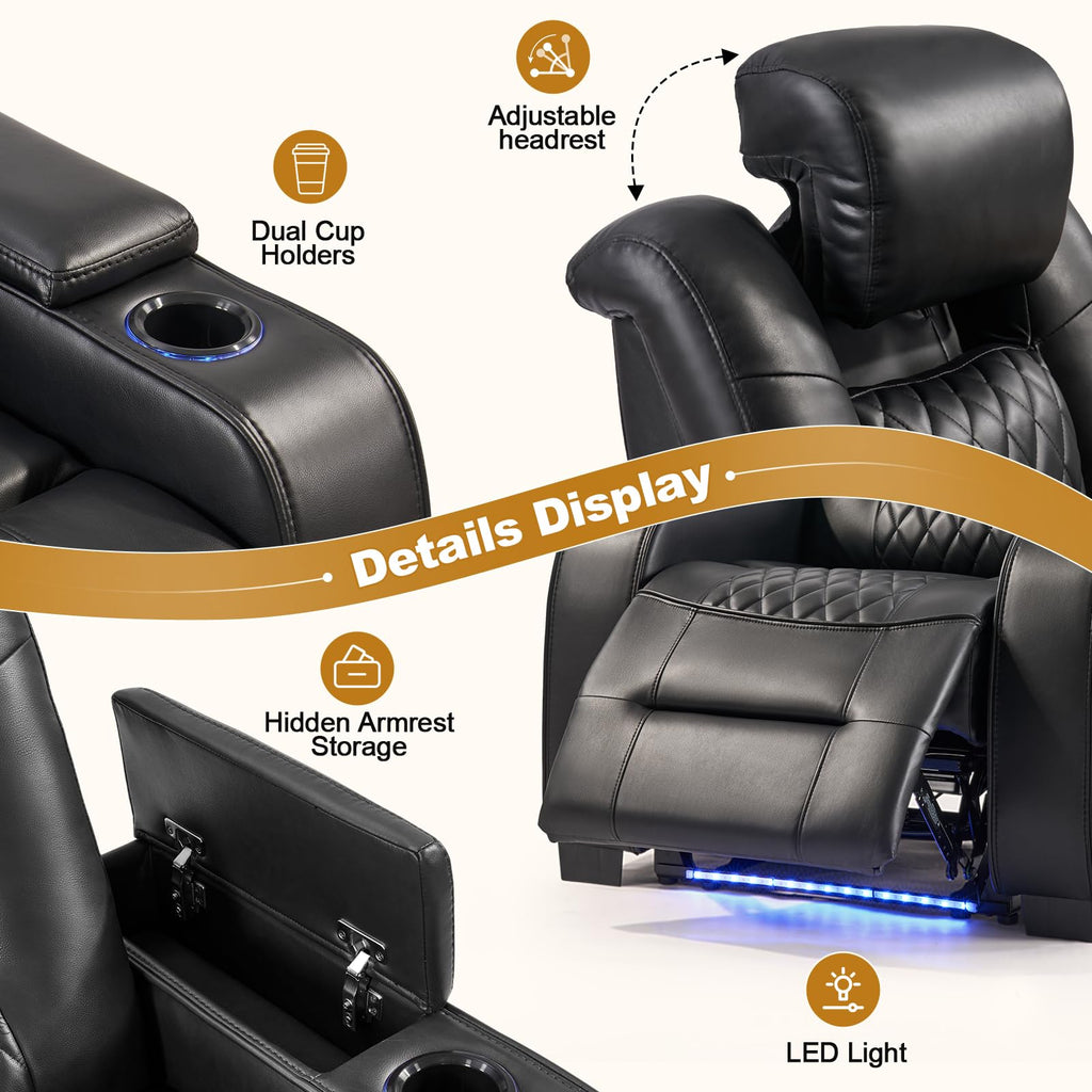 Dual Motor Power Recliner Set of 6 with Adjustable Headrest & LED Light