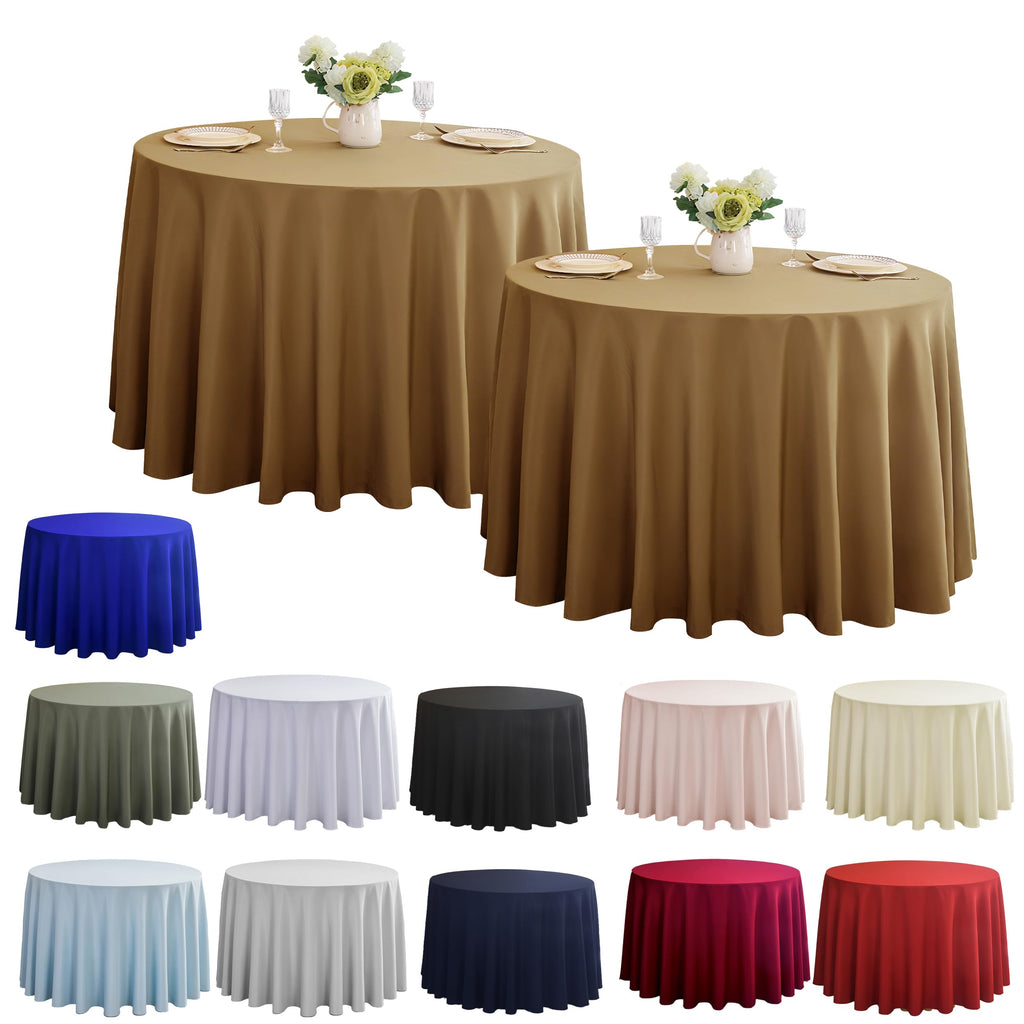 2-Pack Round 90-inch Coffee Table Cloths, Solid Stain and Wrinkle Resistant Circular Tablecloth, Premium Plain Weave