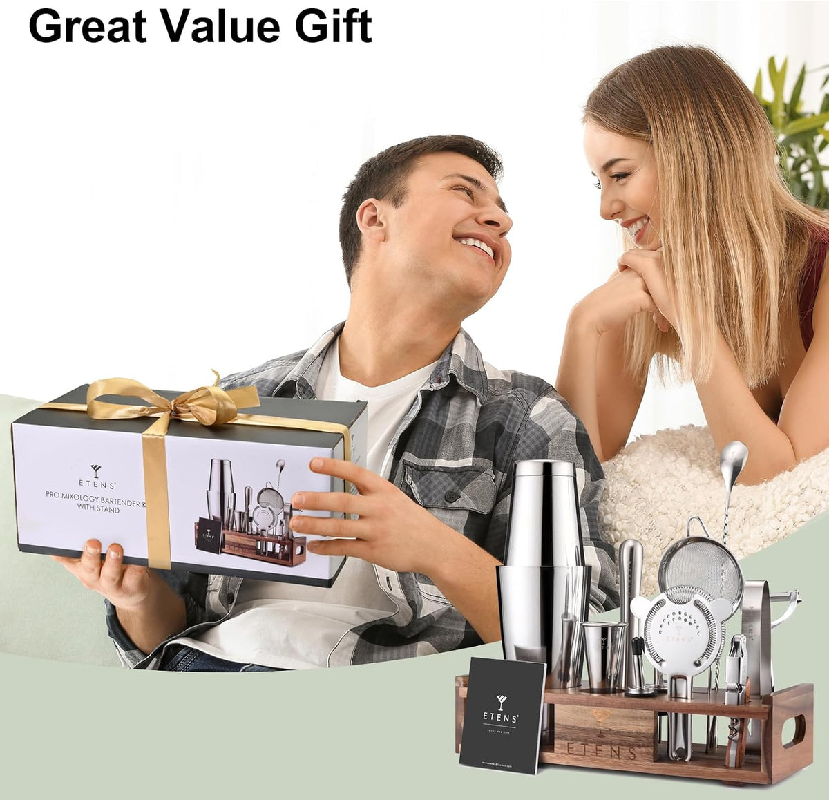 Premium 15-Piece Mixology Bartender Kit - Stainless Steel Cocktail Shaker Set with Wooden Stand | Professional Boston - Set of 15