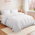 White Duvet Cover 3 Piece, Farmhouse Shabby Chic Bedding