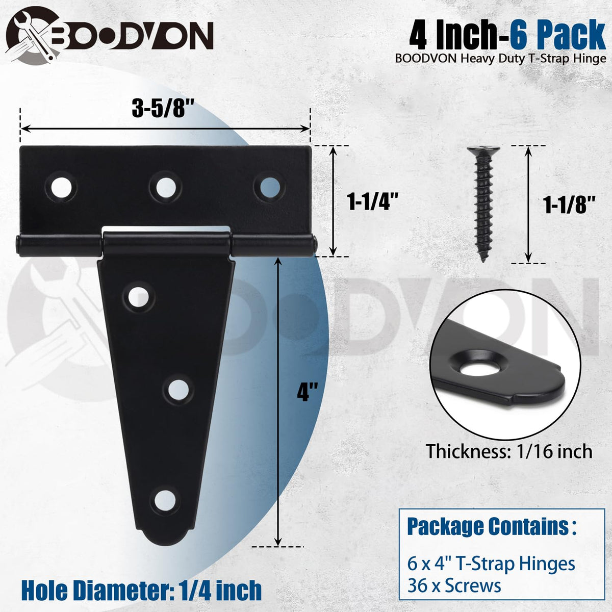4 Inch T-Strap Gate Hinges, Shed Barn Door Hinges Heavy Duty, Black Tee Hinges for Wooden Fences, Yard Gate, Wrought