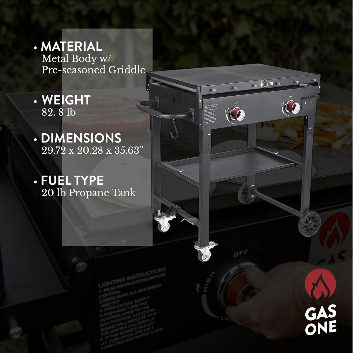 Foldable 2-Burner Propane Gas Grill with 28-Inch Flat Top Griddle, Pre-Seasoned Griddle Pan and Side Shelves for Outdoor Cooking