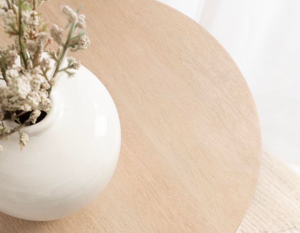 Inspired Saarinen Style Foxford Modern Tiered Round Drink Table, 12 x 12 x 30, Light Natural, Transitional Two-Tier Circle Plant Stand for