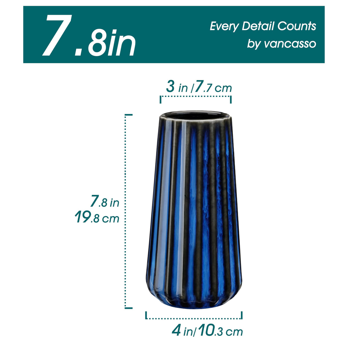 Ceramic Vase, 7.8 Inch Modern Ribbed Glossy Decorative Vase, Flower vase Decor, Living Room, Bedroom, Office Decor