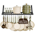 75 lb High-Capacity Pot Rack Wall Mounted with Pot Lid Holder 34 Inch