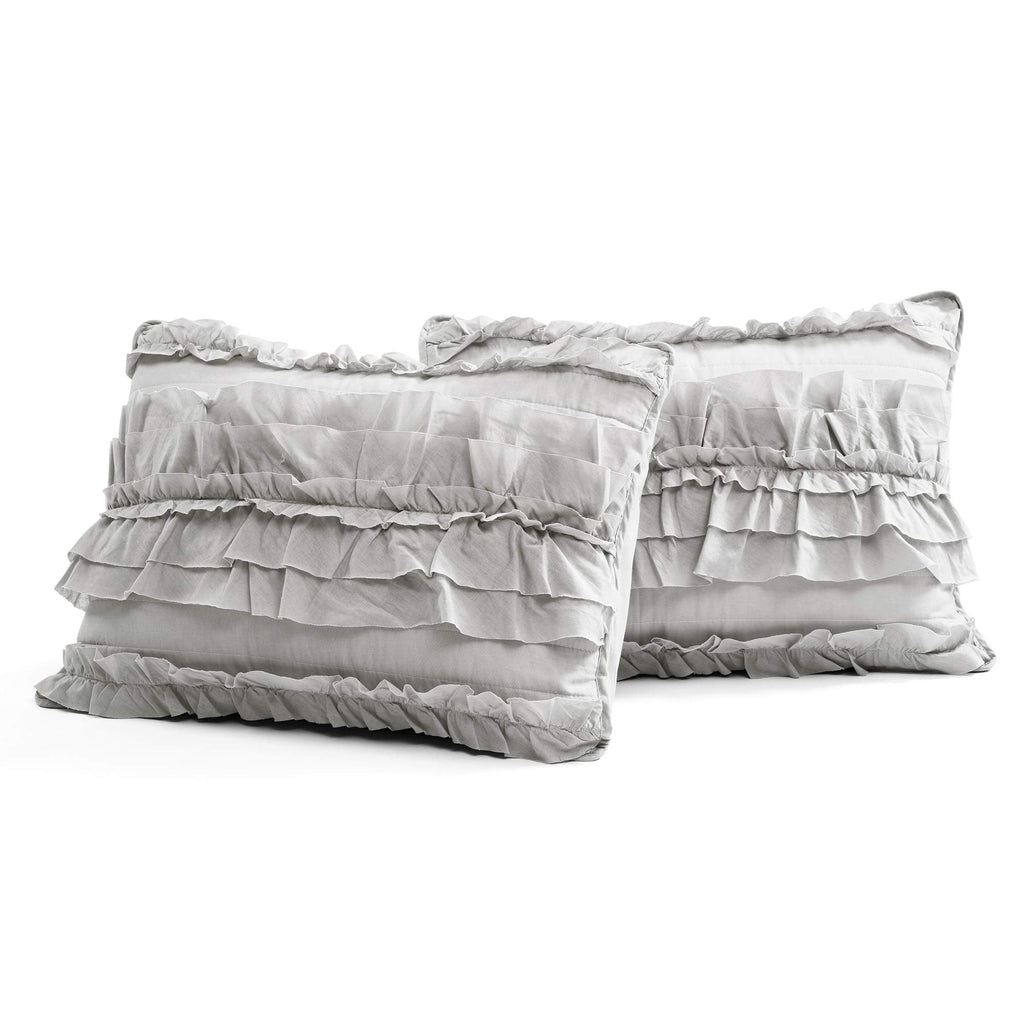 Belle Quilt 3 Piece Set Light Grey - Ruffle Bedding Set - Cute Quilt