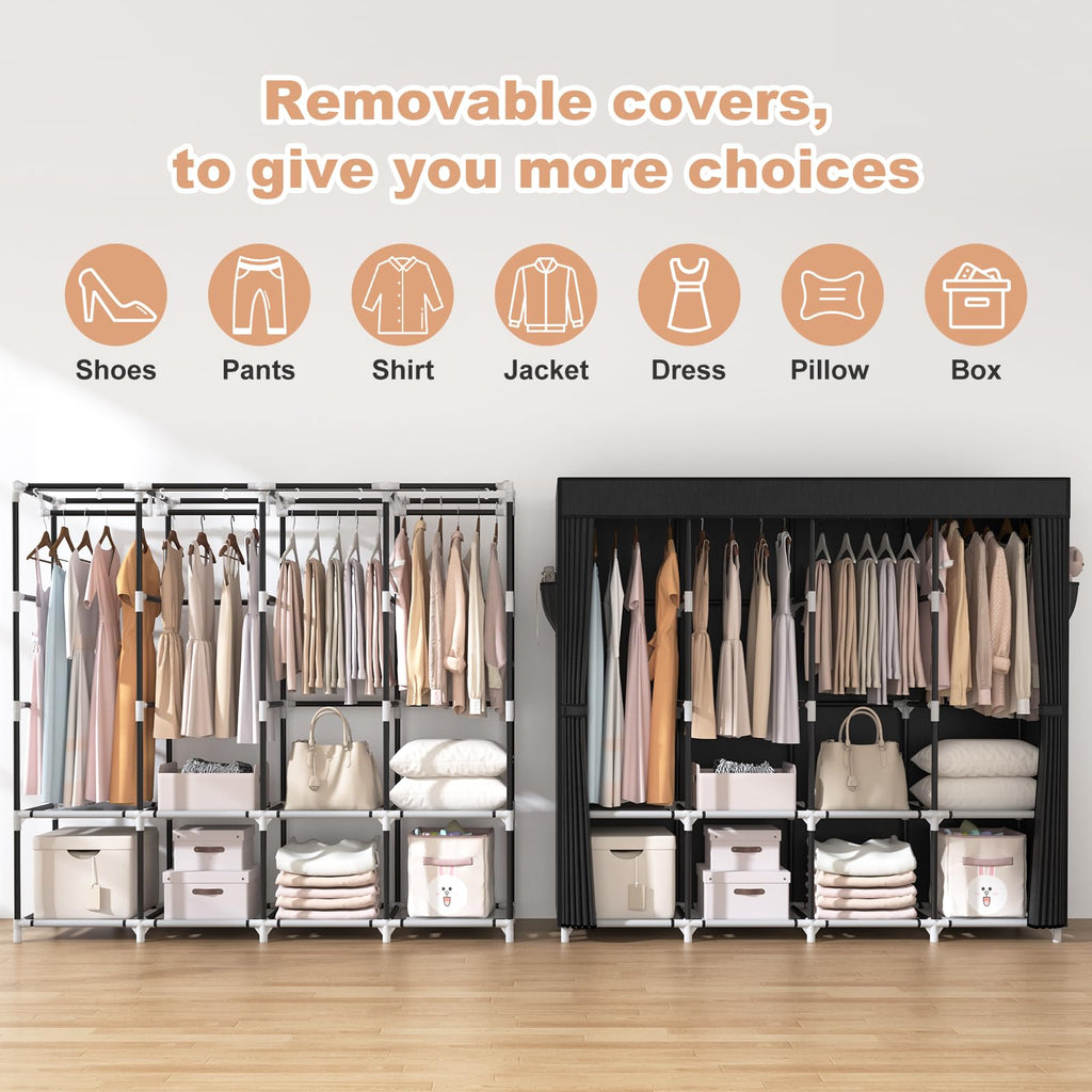 Portable Closet for Hanging Clothes 67 Inch Wide Large Capacity Portable Wardrobe Closet with Cover, 4 Storage