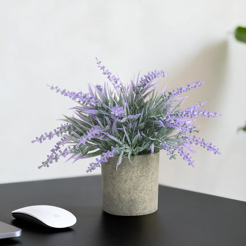 2 Pack Small Artificial Lavender Plant in Pots - Faux Lavender Flowers Decor - Fake Flowers Purple Decor Plant Potted