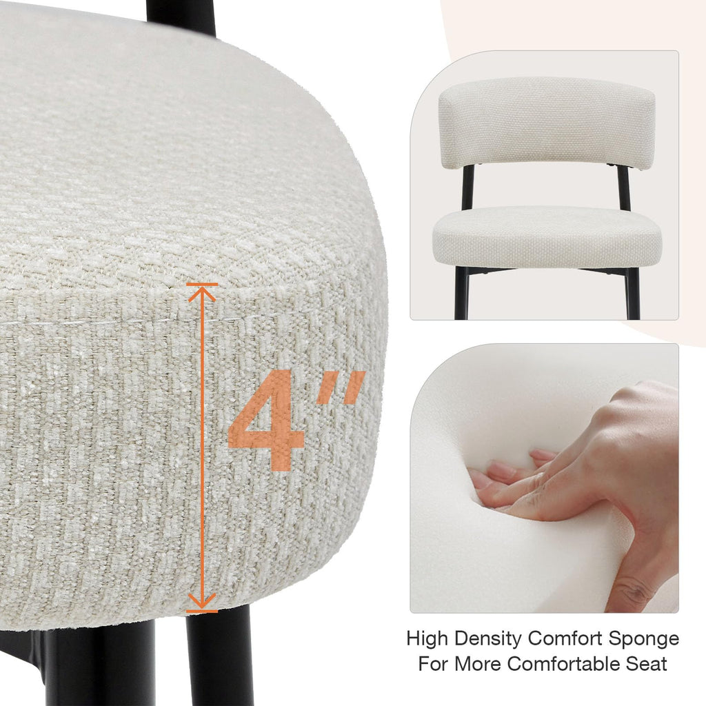 Set of 4, Boucle Fabric Modern Mid Century Round Kitchen Chairs with Curved Backrest & Metal Legs for Vanity, Living