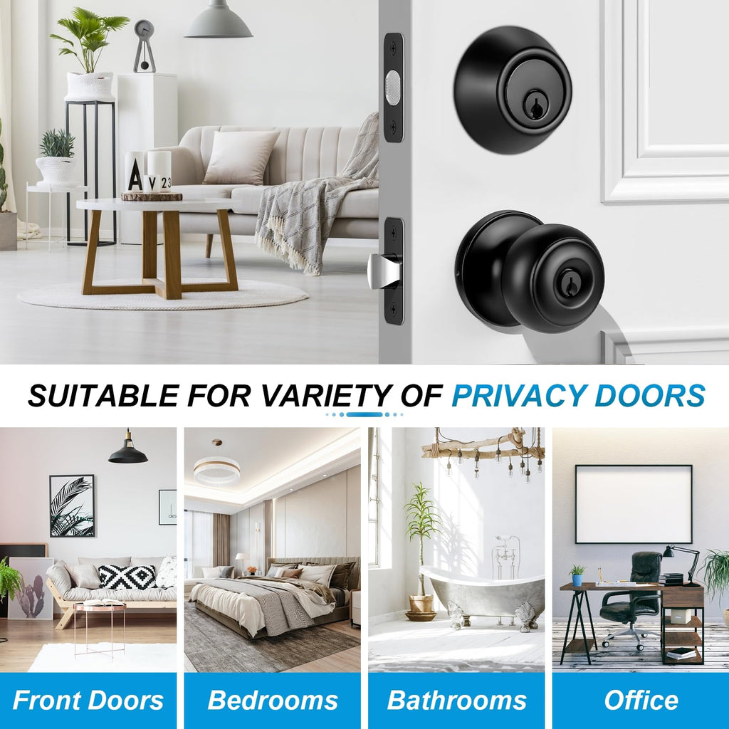 2 Pack Front Door Lock Set Matte Black, Exterior Door Lock Set with Deadbolt, Single Cylinder Deadbolt Lock and Door