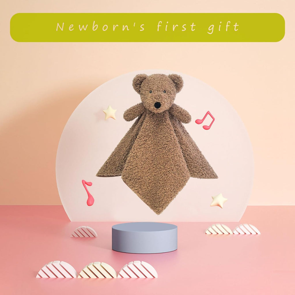 Baby Dark Brown Teddy Bear Soft Stuffed Animal Security Blanket, Plush Bear Character Lovey Blanket, Baby