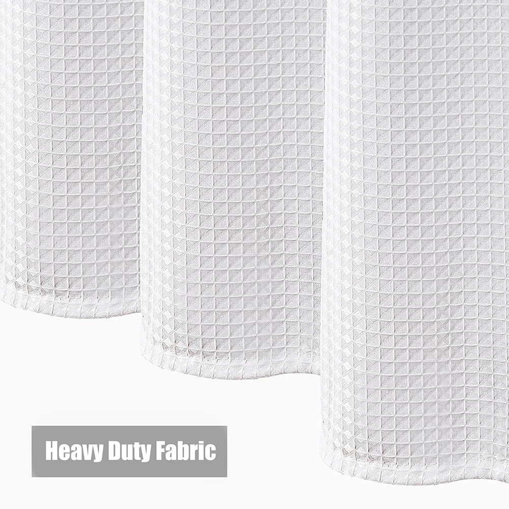 White Extra Long Shower Curtain 96 Inch Length, Waffle Weave Shower Curta Luxury Spa, Waterproof Fabric Bathroom