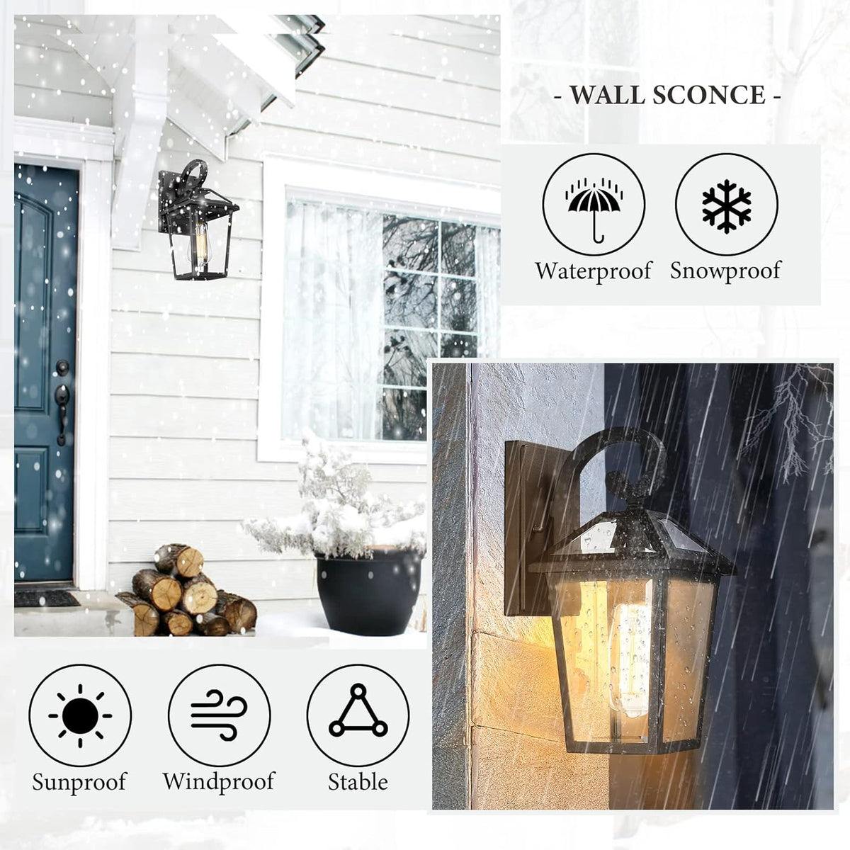 Outdoor Light Fixtures Wall Mount, Waterproof Exterior Wall Lanterns with Glass, Outside Wall Sconces
