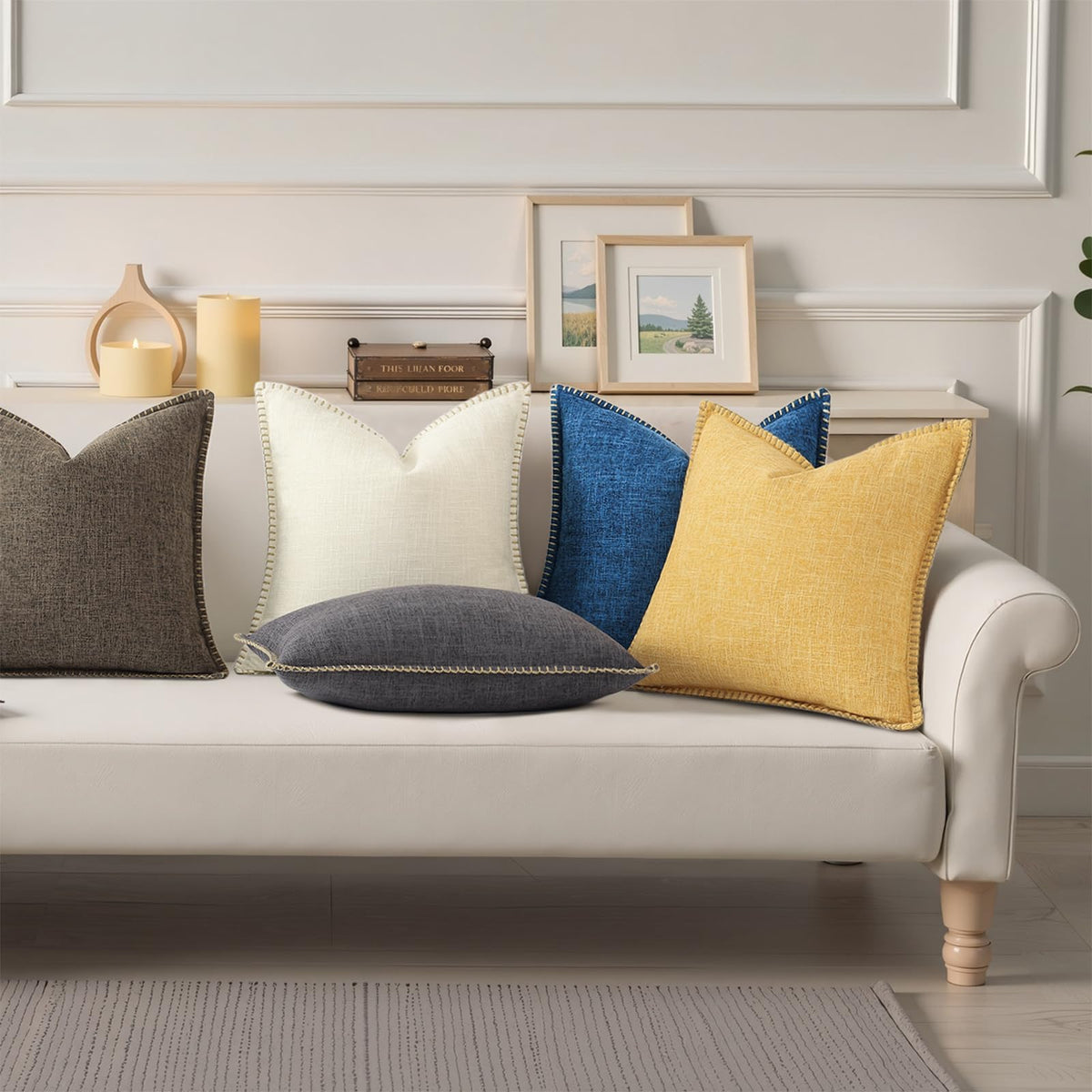 Yellow Faux Linen Outdoor Throw Pillow Covers 12x20 Set of 2