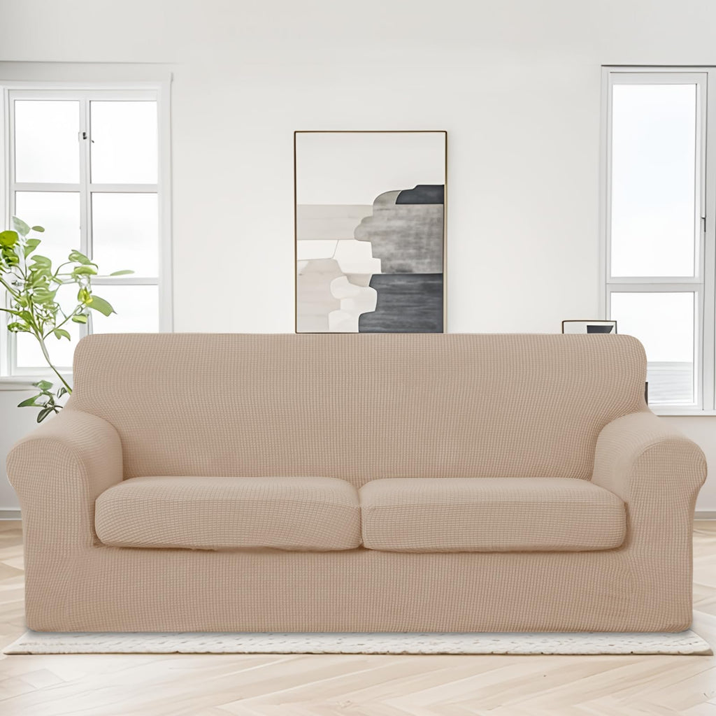 3 Pieces Stretch Couch Cover Sofa Slipcover, Camel