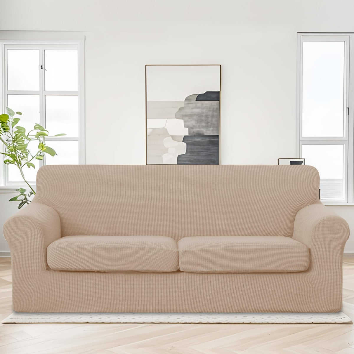 3 Pieces Stretch Couch Cover Sofa Slipcover, Camel