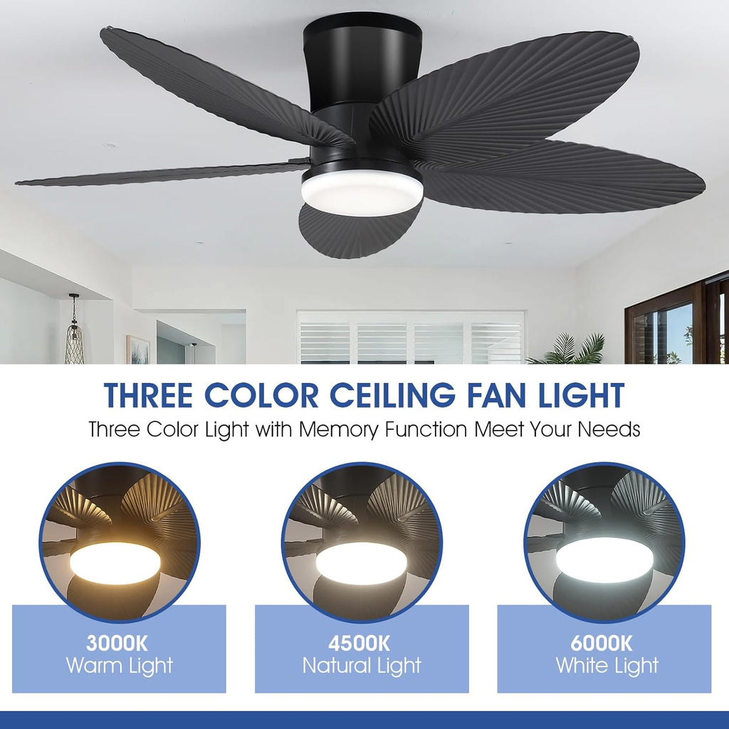 Black Indoor/Outdoor Flush Mount Ceiling Fan with Light & Remote