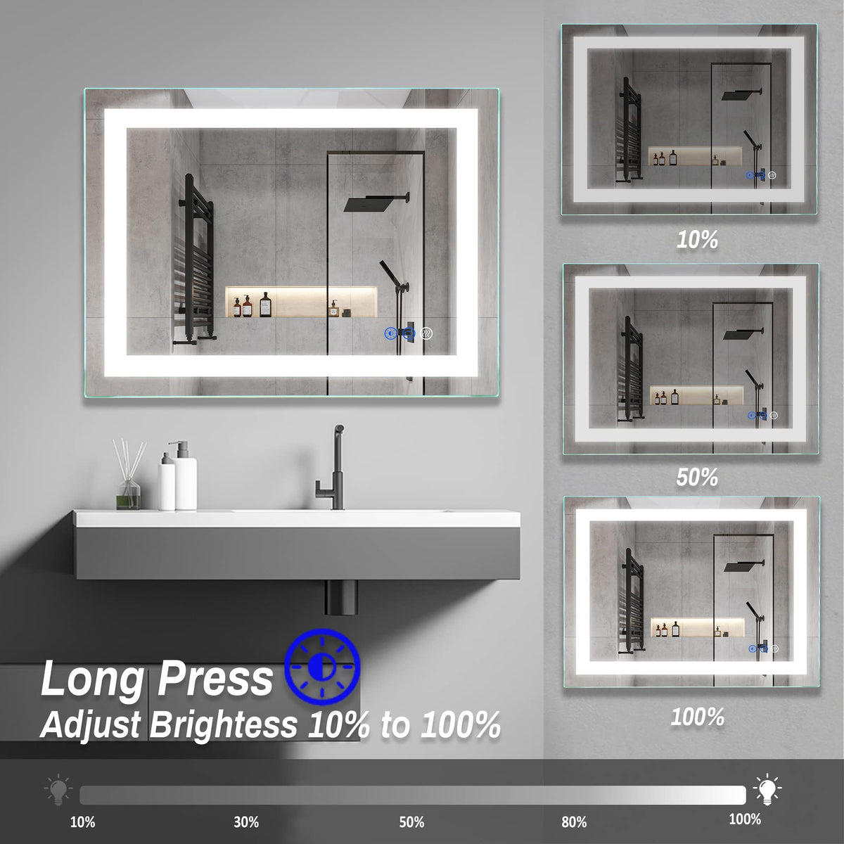 32"x 24" LED Bathroom Mirror Vanity Mirror, Anti-Fog, Dimmable, Color Temperature Adjustable 3000-6000K, Switch-held