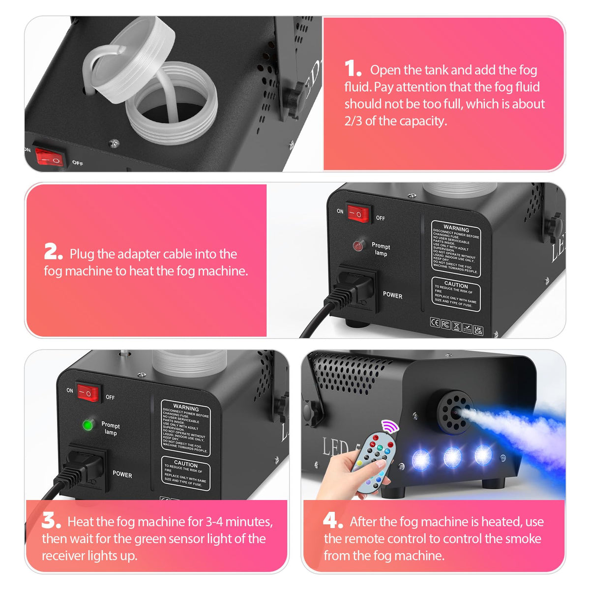 Fog Machine with Lights, Smoke Machine Halloween 500W 14 Colorful LED Lights Effect, Wireless Remote Control, for DJ