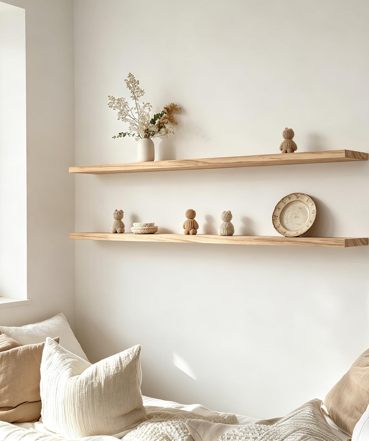 48 Inch Rustic Wood Floating Shelves Farmhouse Wooden Wall Shelves Bedroom Living Room Kitchen Office Set of 4 Light