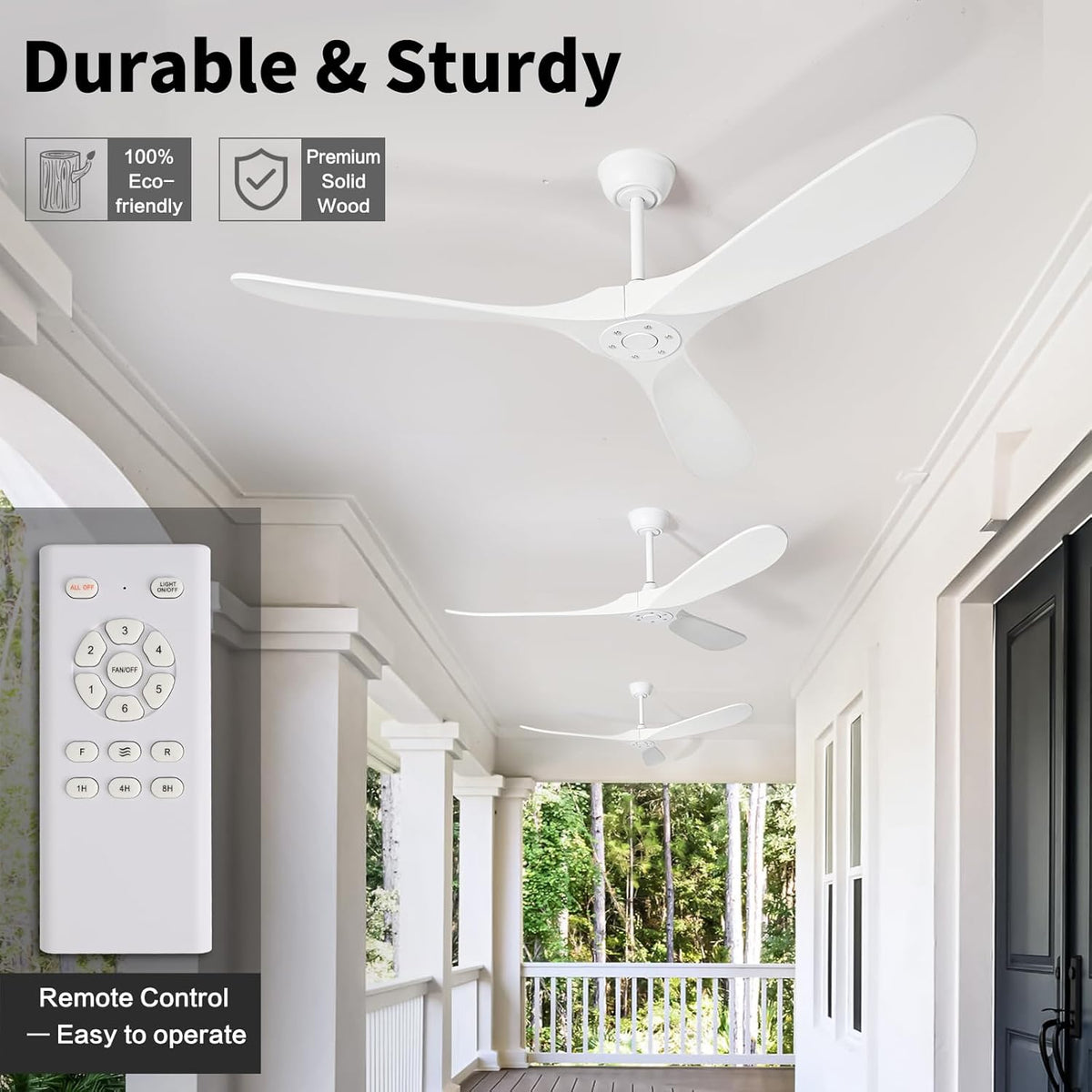 72" White Indoor/Outdoor Ceiling Fan with Remote