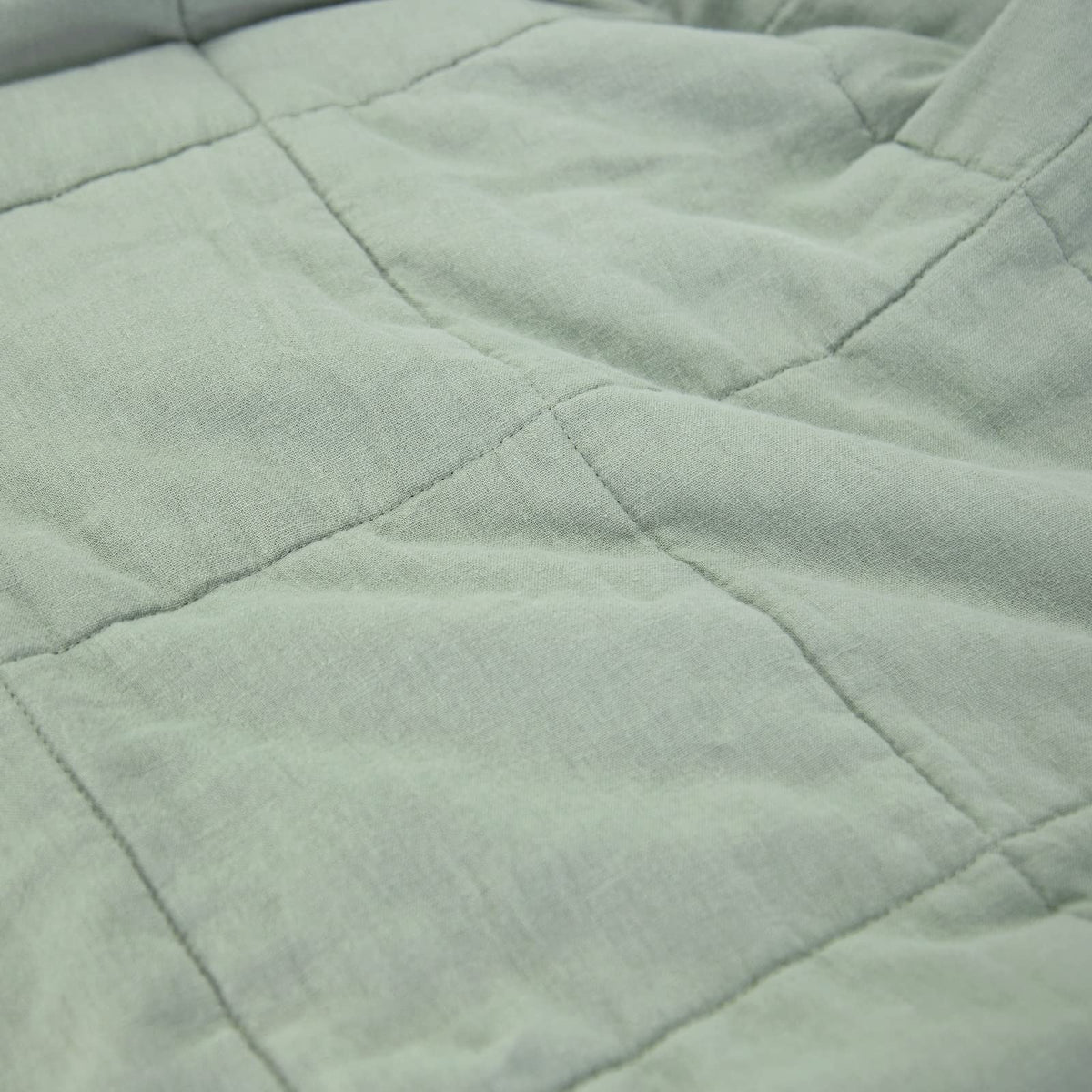 Stonewashed Linen Blend Box Stitch Quilt and Matching Pillow Shams 3pcs Set, Sage Color