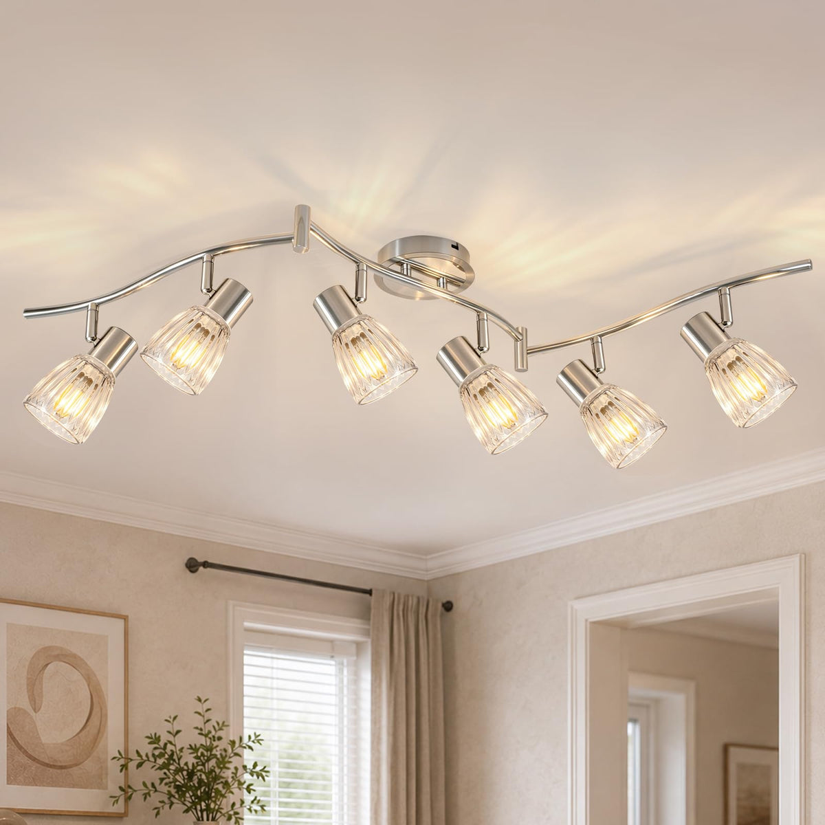 Track Lighting, Flexible Ceiling Light Fixture w/Glass Shade