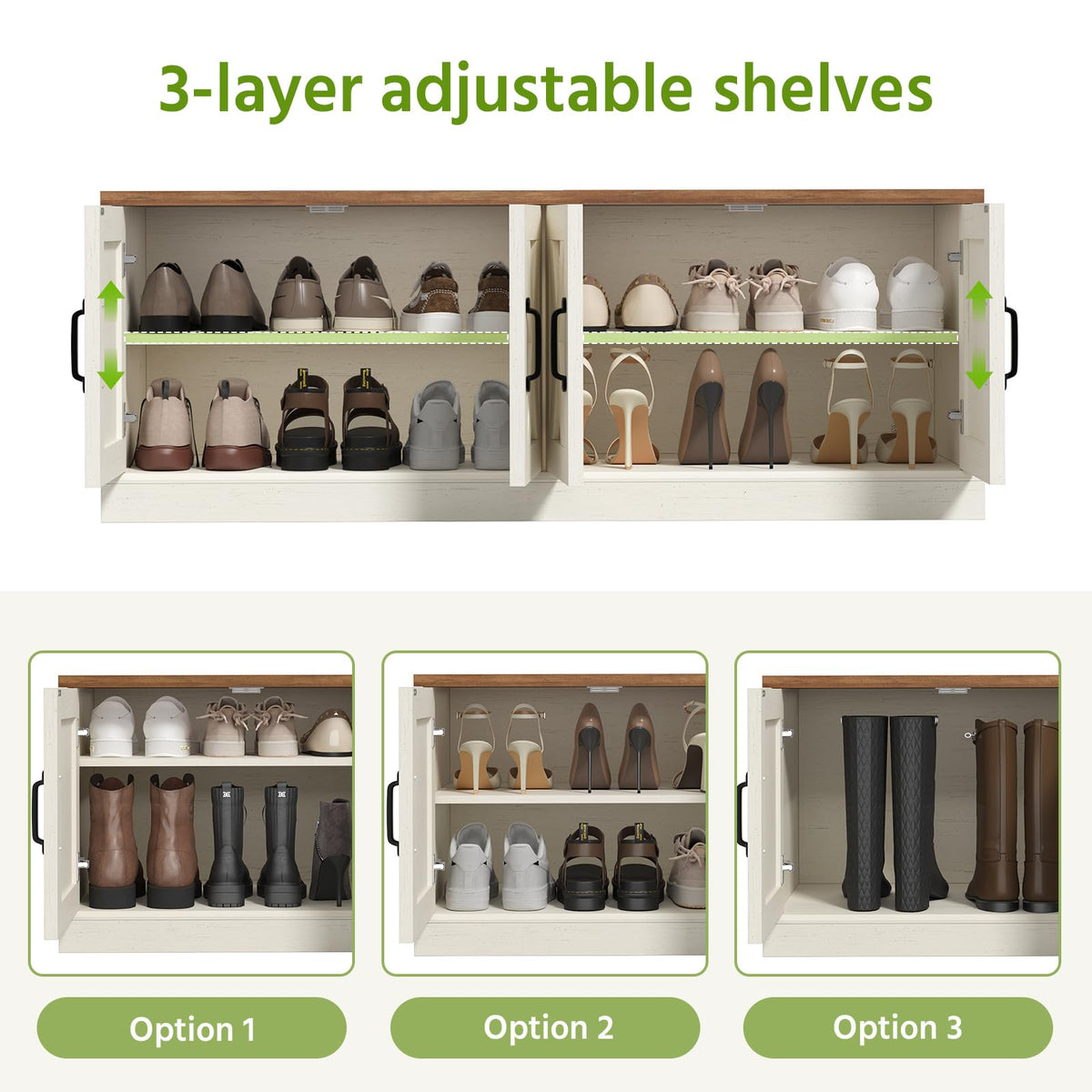 47.2" Shoe Storage Bench, Farmhouse Entryway Bench with 4 Doors & Adjustable Shelves, Shoe Bench, Hallyway, Bedroom