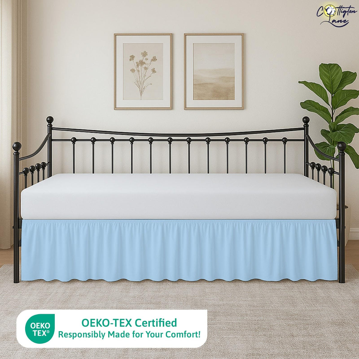 Daybed Skirt with Split Corners Gather Dust Ruffle Bedskirt 21 Inch Drop, Premium Hotel Quality Brushed