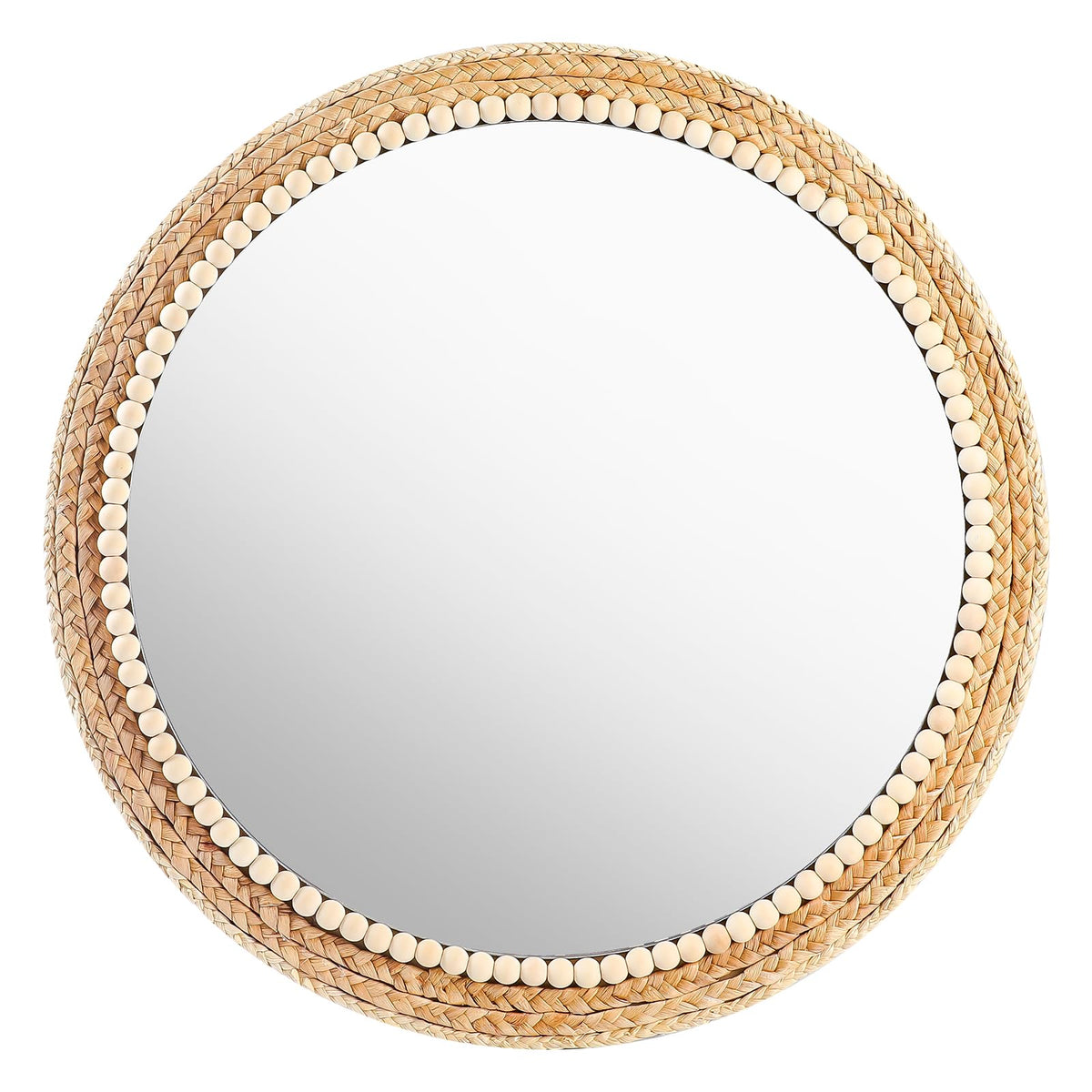 21 Inch Boho Round Hanging Wall Mirror Decorative Rattan Circle Wall Mounted Mirror for Farmhouse, Living Room