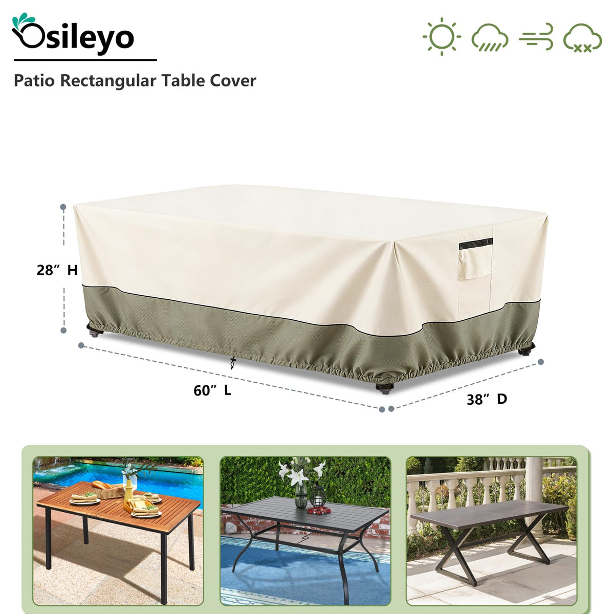 60 Inch Rectangular/Oval Patio Table Cover, Heavy Duty Waterproof Outdoor Dining Table Cover, Patio Furniture Covers