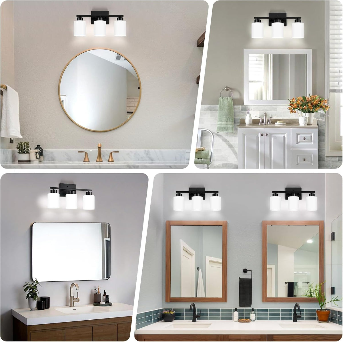 Black Bathroom Light Fixtures Vanity Lights Over Mirror | Modern 3-Light lighting fixtures with Milky White Frosted