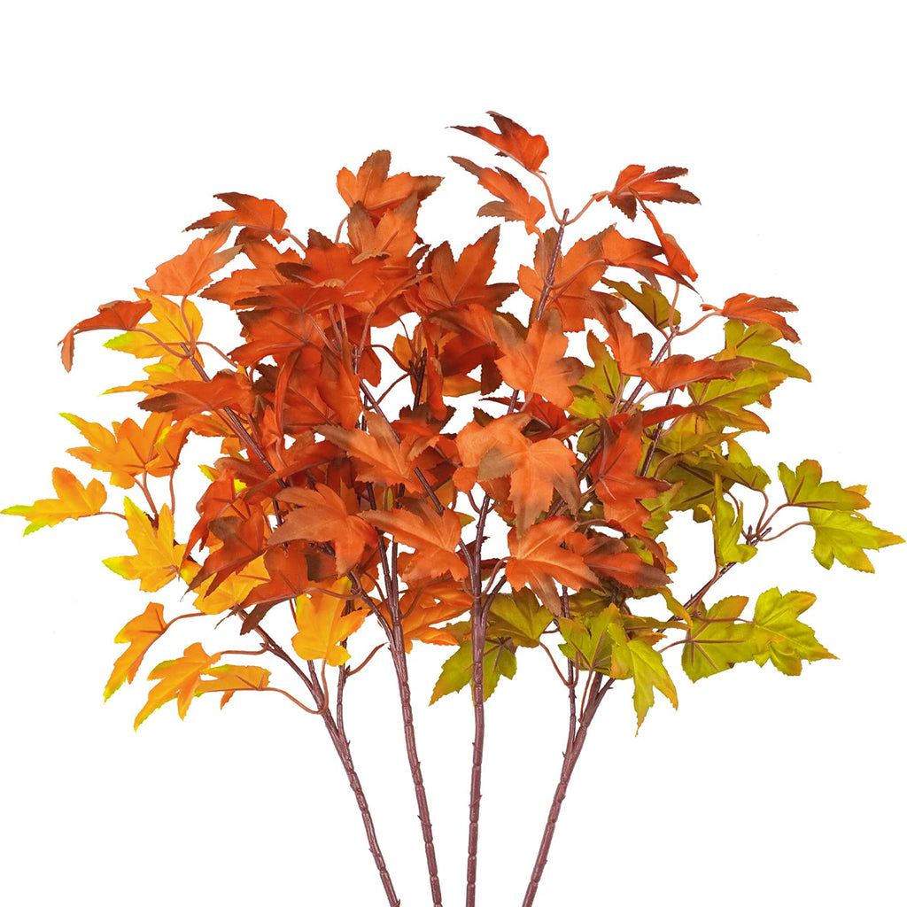 4Pcs Artificial Maple Leaves Branches 21.6in Fake Fall Leaves Stems Plants Outdoor Greenery Kitchen Farmhouse