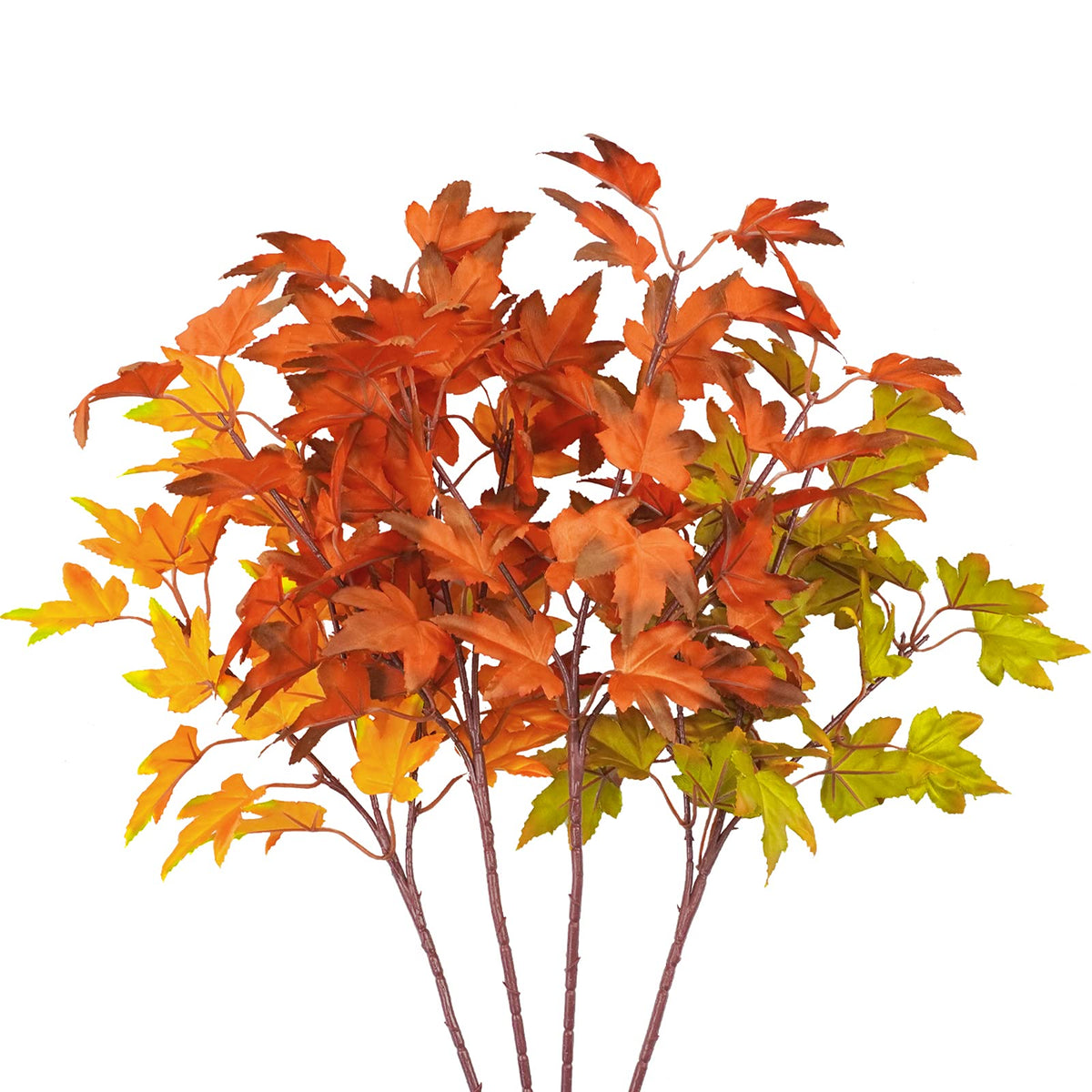 4Pcs Artificial Maple Leaves Branches 21.6in Fake Fall Leaves Stems Plants Outdoor Greenery Kitchen Farmhouse