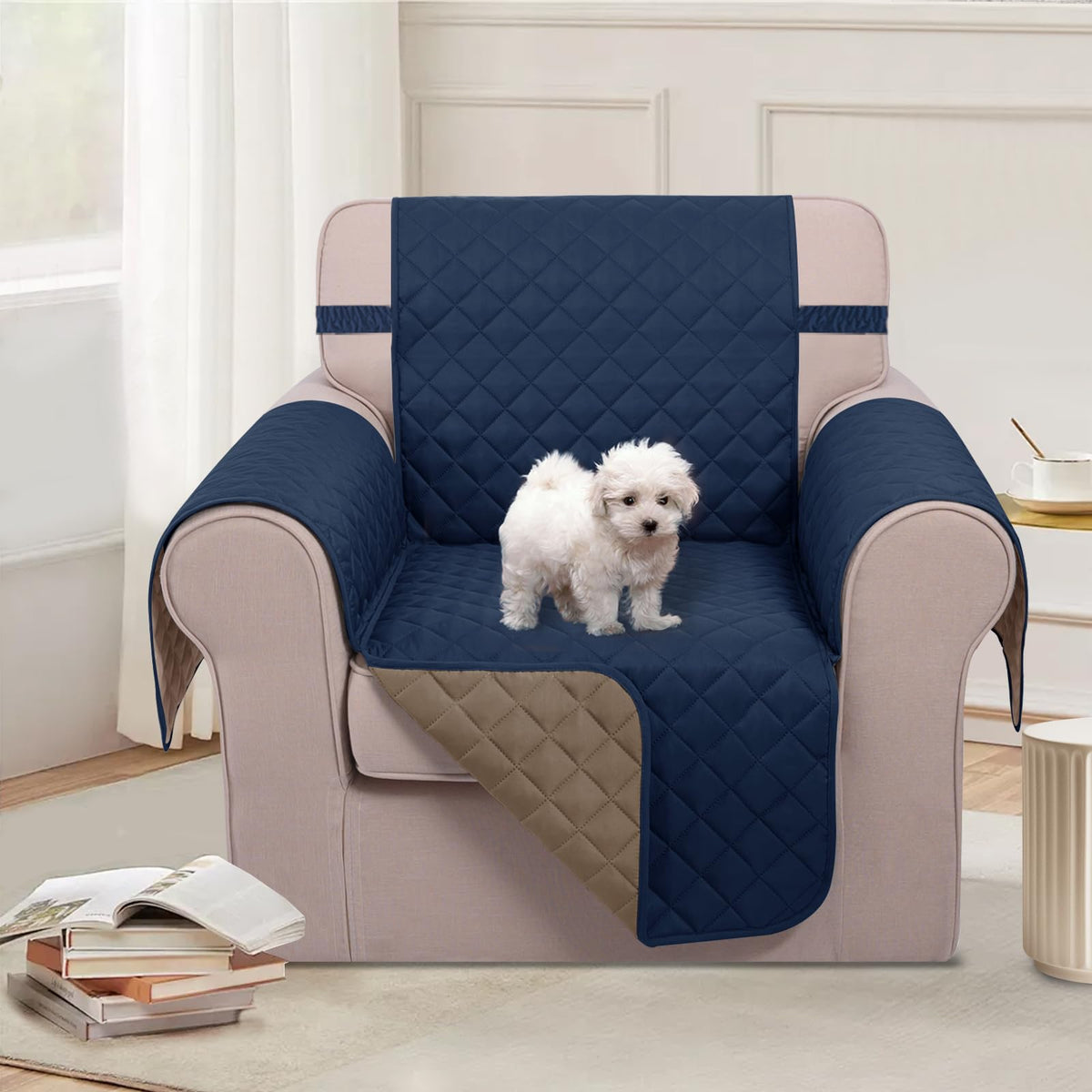 Reversible Recliner Chair Covers, Navy/Taupe
