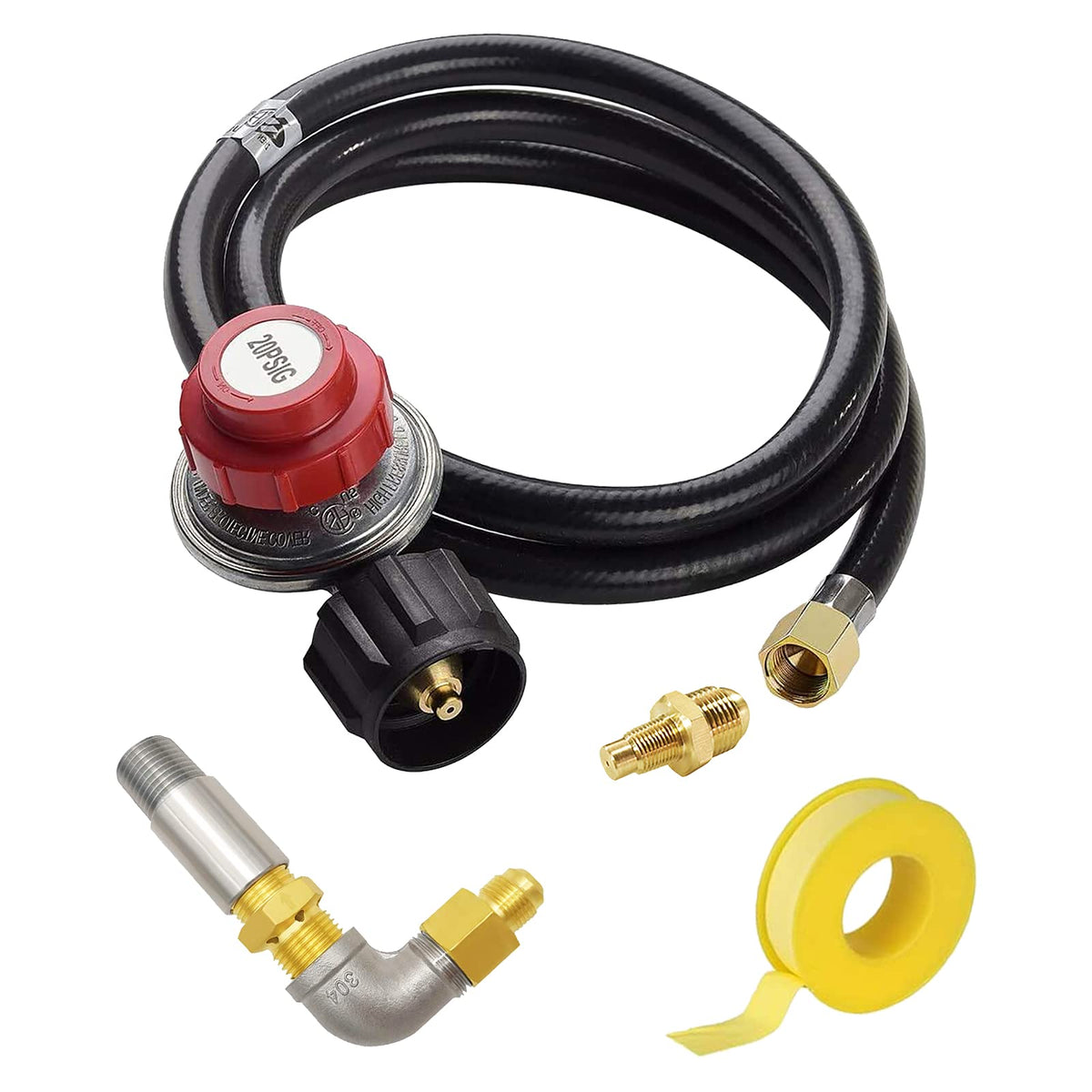 10FT 20PSI Adjustable Propane Regulator Hose with Brass Orifice and Air Mixer Kit 150, 000 BTU For Fire Pit