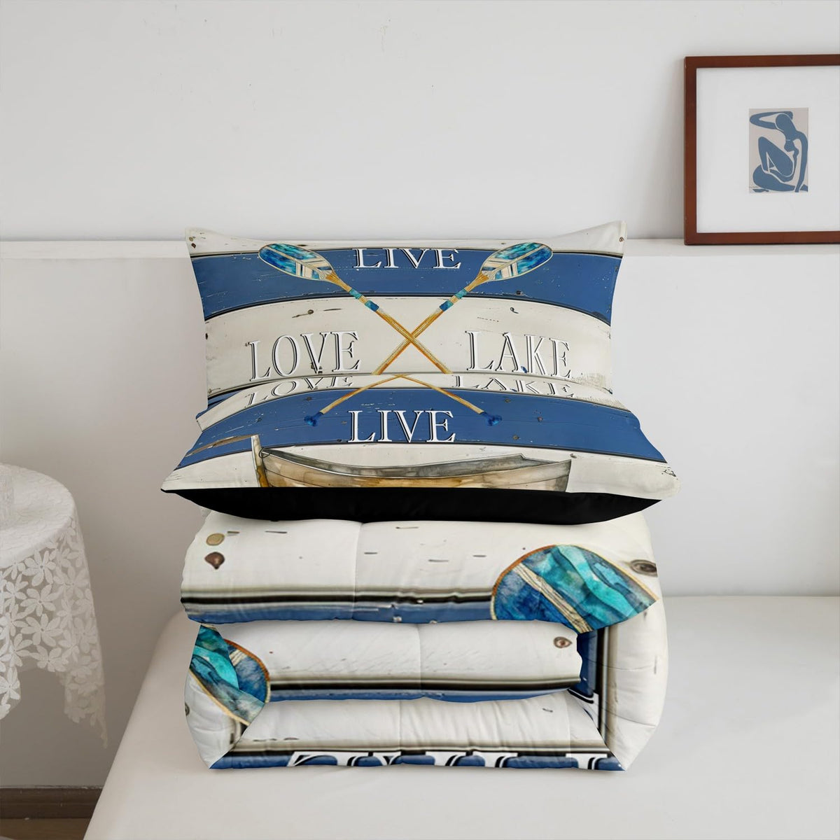 Lake House Decor Bedding Set For The Home Rustic Farmhouse Cabin Lodge Comforter Gift Lover, Lake Paddle