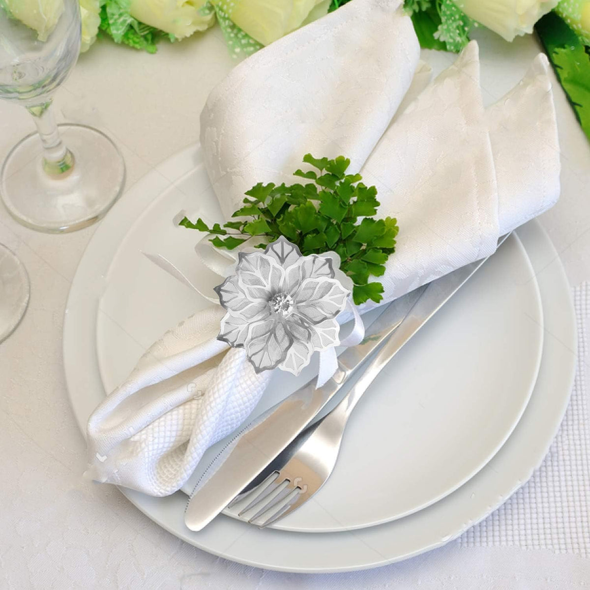 Alloy Napkin Rings with Hollow Out Flower Napkin Ring Holders for Wedding Party Holiday Banquet Christmas - Set of 12