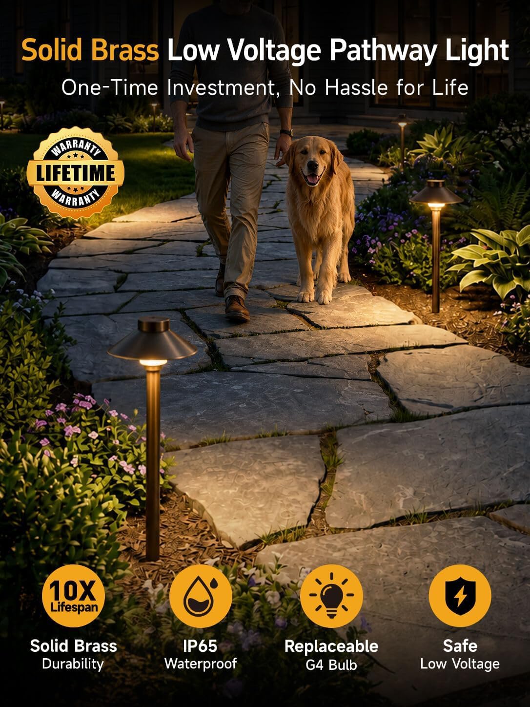 Solid Brass Low Voltage Hat-Top Path Light, Bronze, G4 2700K 6Pk