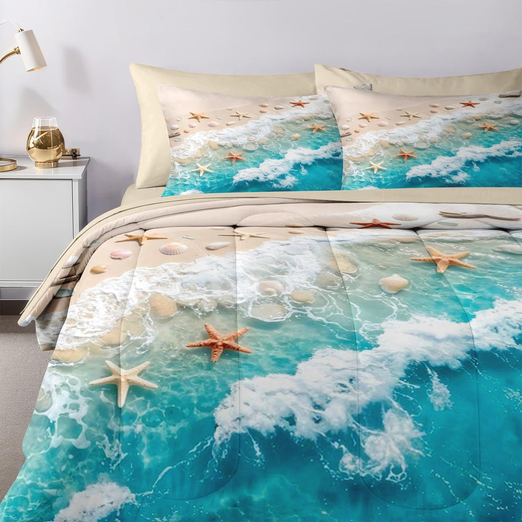 Comforter Set with Sheets, 5 Pieces Beach Starfish Bedding