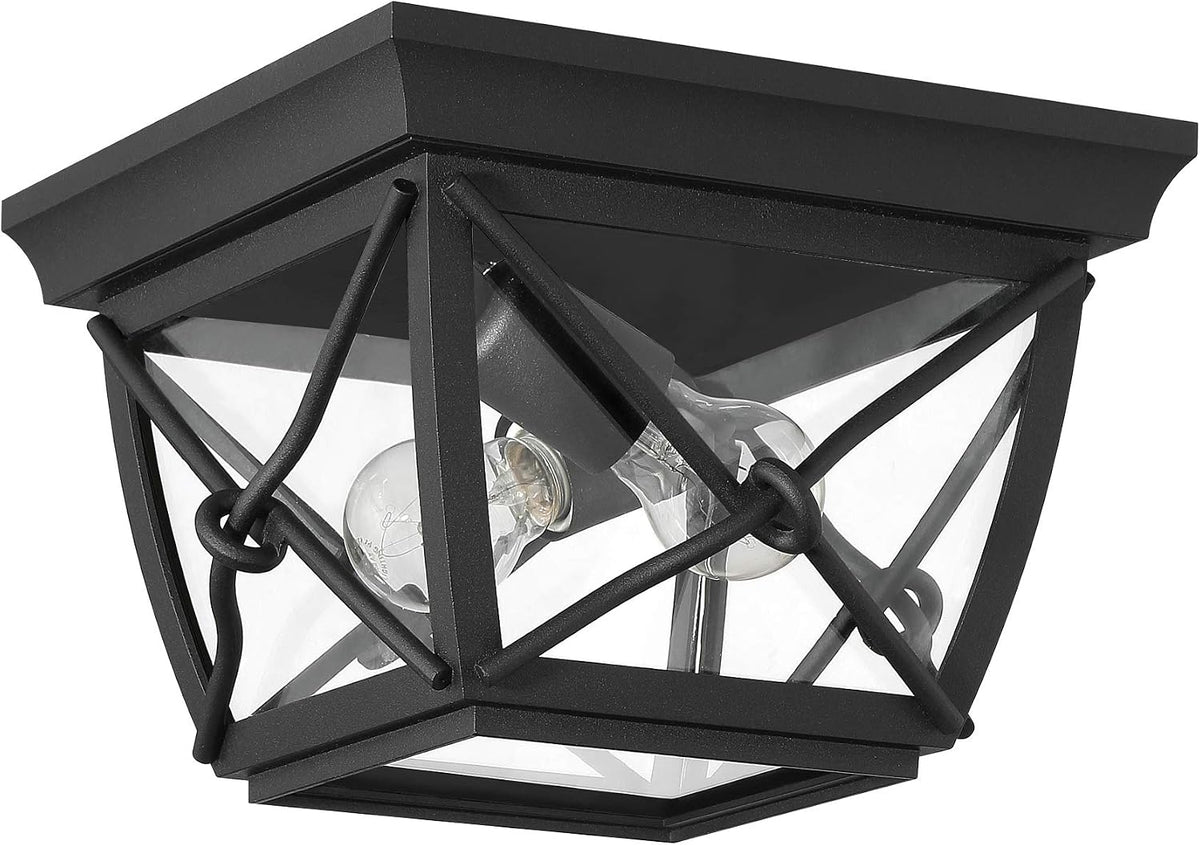 Belmont 2-Lights Outdoor Flush Mount Ceiling Light, 10 Inch Lighting Fixture for Porch, Patio and Entryway, Black