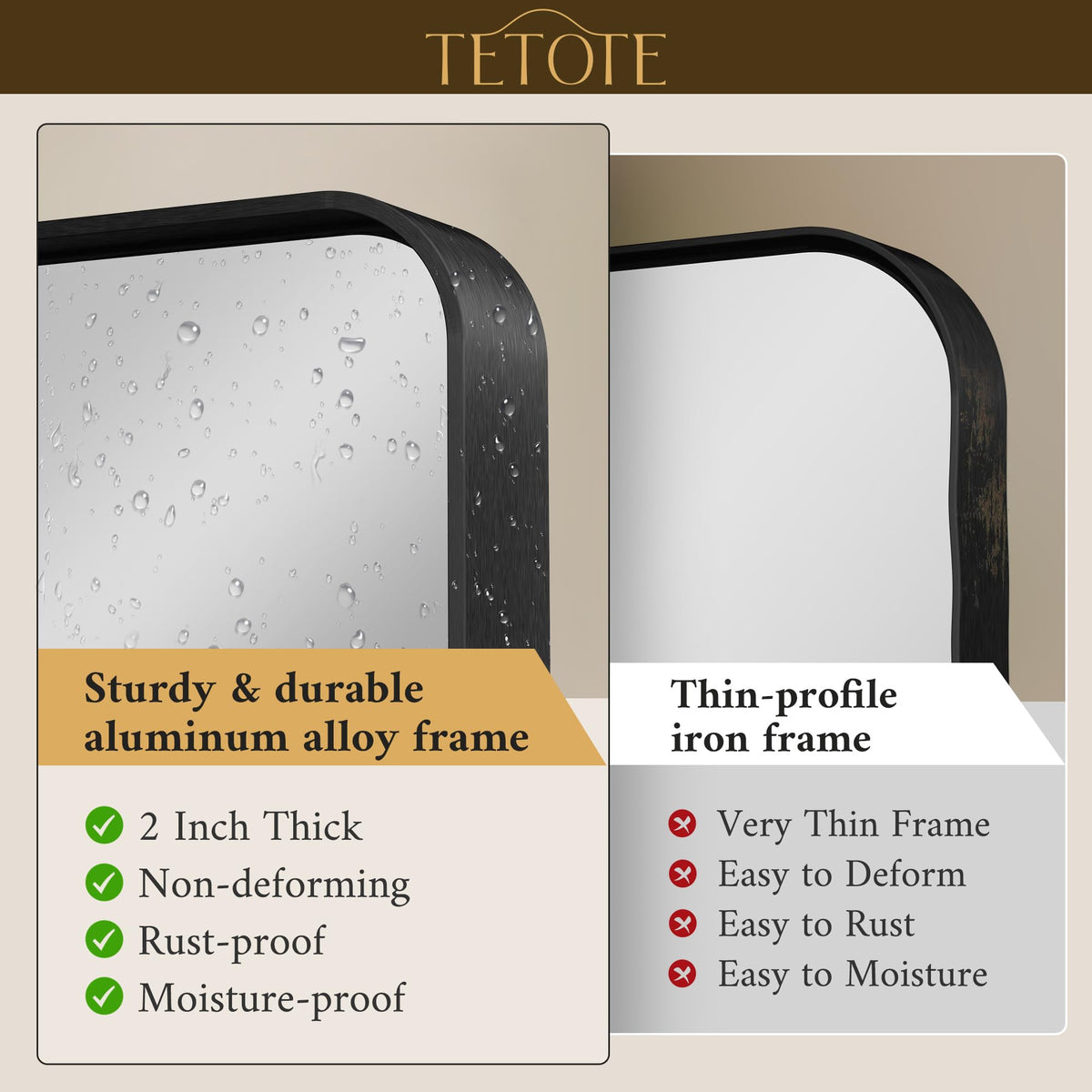 Black Framed Mirrors, 2 Inch Thick Frame 22 x 30 Inch Brushed Metal Frame Wall Mounted Rectangle Mirror