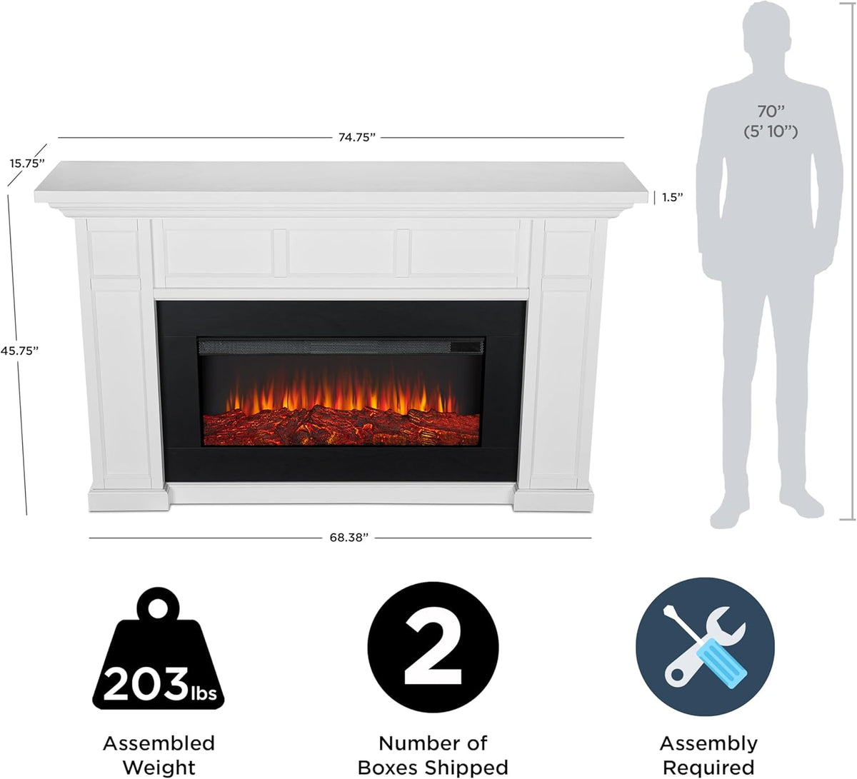 75 Inch Electric Fireplace with Mantel, Replaceable Insert Heater, Realistic Log and Flame Effect, Remote Control and Timer for Living Room or Bedroom